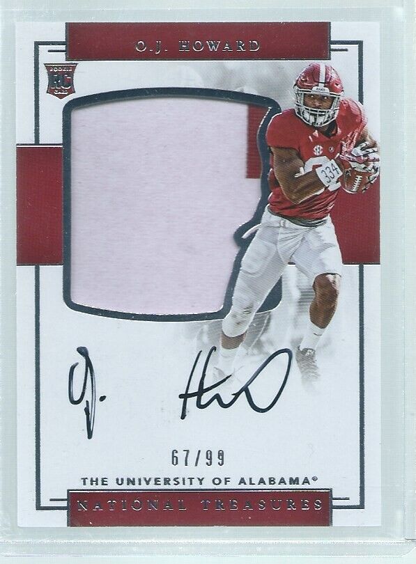 O.J. HOWARD 2017 NATIONAL TREASURES 2 COLOR PATCH ON CARD AUTO RC #D 67/99