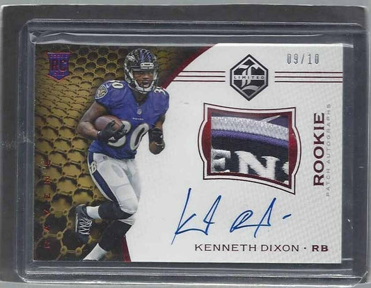 KENNETH DIXON 2016 LIMITED RED RPA RAVENS LOGO PATCH ON CARD AUTO RC #D 9/10