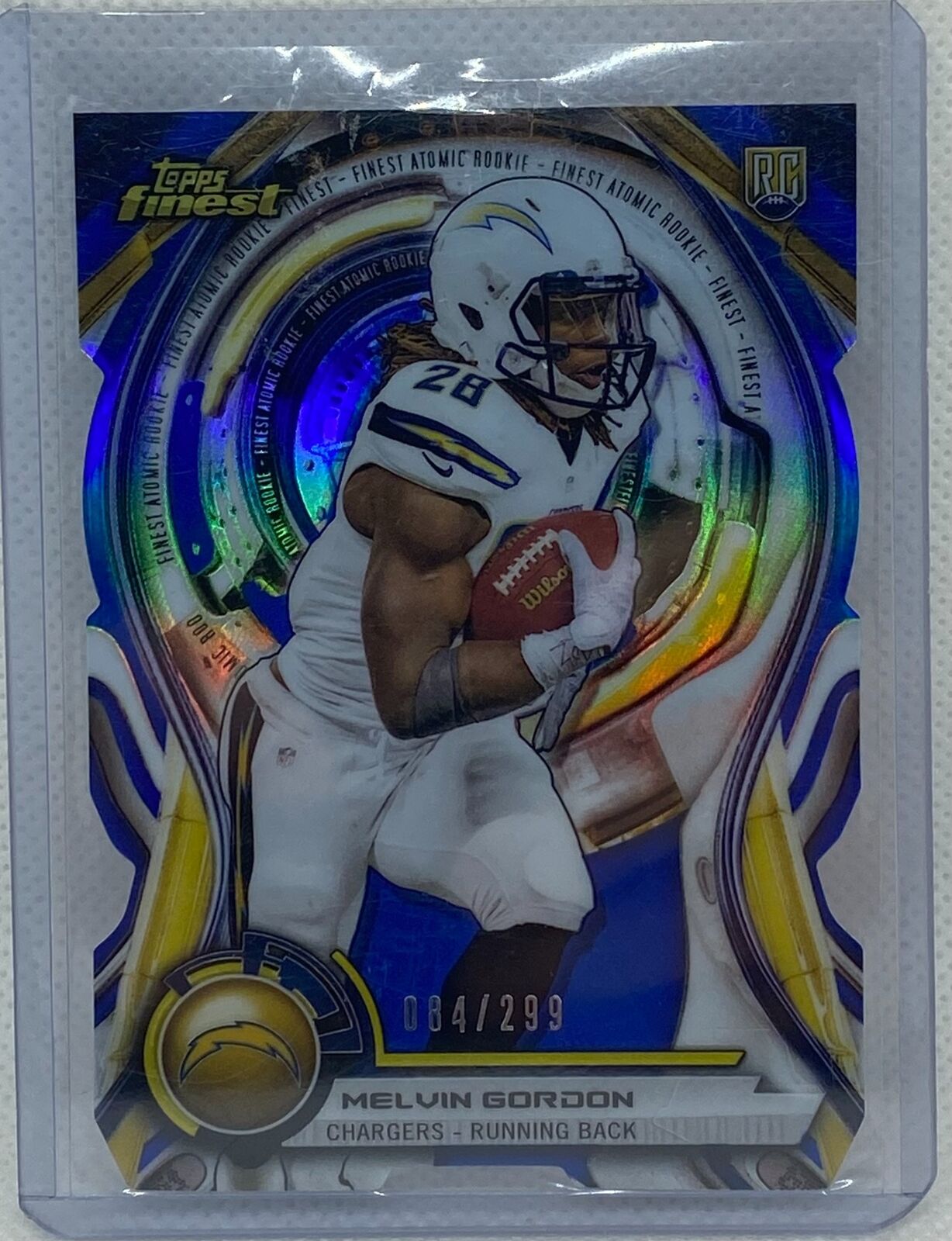 MELVIN GORDON 2015 TOPPS FINEST ATOMIC BLUE REFRACTOR DIE CUT RC #D 84/299