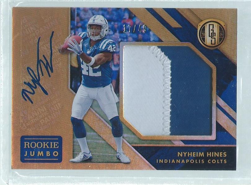 NYHEIM HINES 2018 PANINI GOLD STANDARD ROOKIE JUMBO 2 COLOR PATCH AUTO #D /49