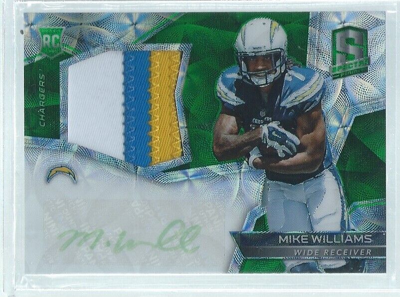 MIKE WILLIAMS 2017 PANINI SPECTRA 4 COLOR PATCH AUTO GREEN PRIZM RC #D 27/50