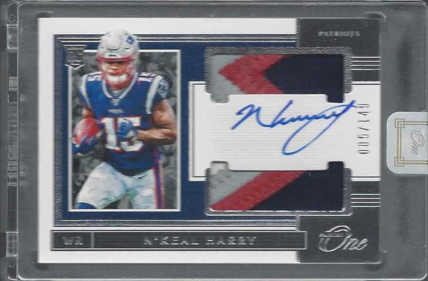 N'KEAL HARRY 2019 PANINI ONE RPA PATRIOTS DUAL 4CL PATCH ON CARD AUTO RC #D /149