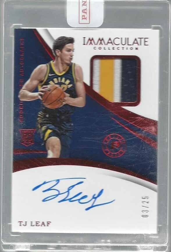 T.J. LEAF 2017-18 PANINI IMMACULATE FIRST OFF THE LINE RED RPA PATCH AUTO RC /25