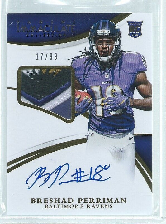 BRESHAD PERRIMAN 2015 PANINI IMMACULATE 4-COLOR LOGO PATCH ON CARD AUTO RC /90