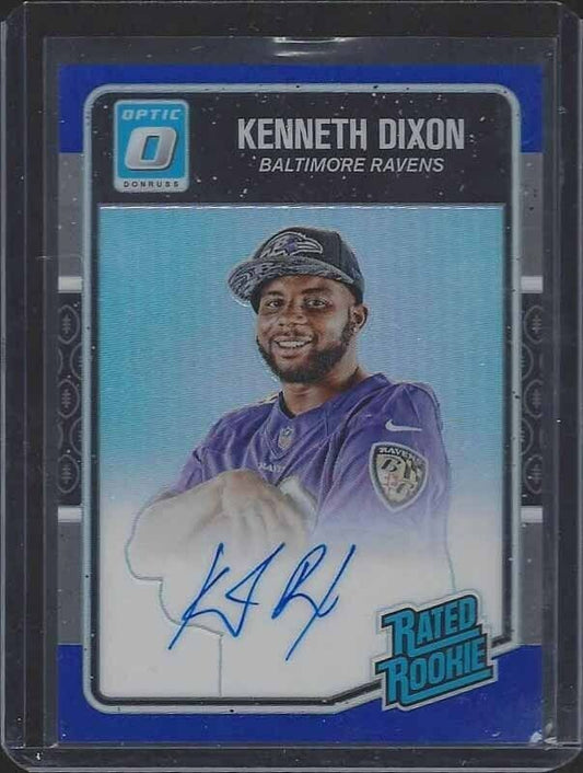 KENNETH DIXON 2016 DONRUSS OPTIC RATED ROOKIE BLUE HOLO ON CARD AUTO RC #D 2/75