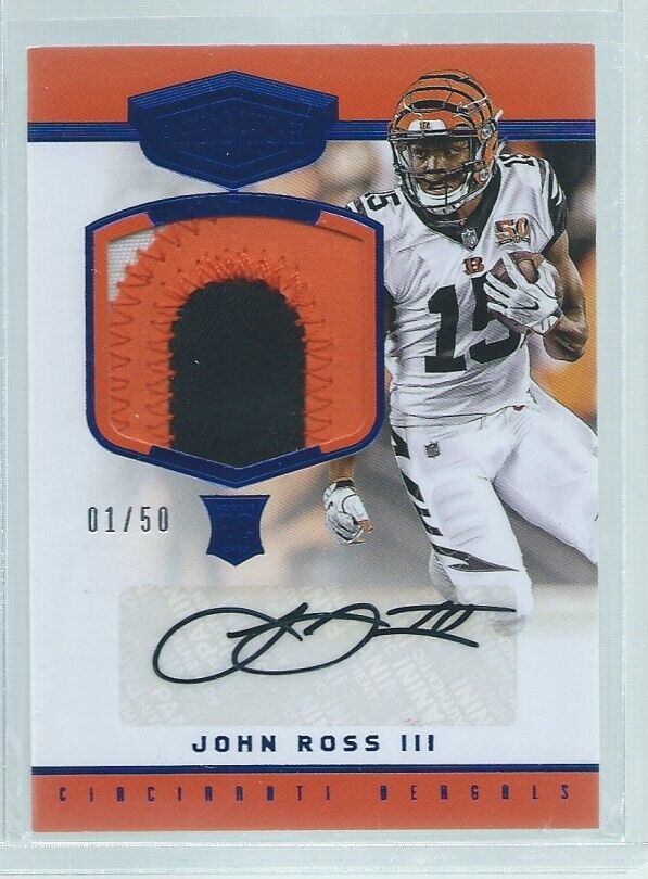JOHN ROSS III 2017 PANINI PLATES & PATCHES 3-COLOR PATCH AUTO BLUE RC #D 1/50