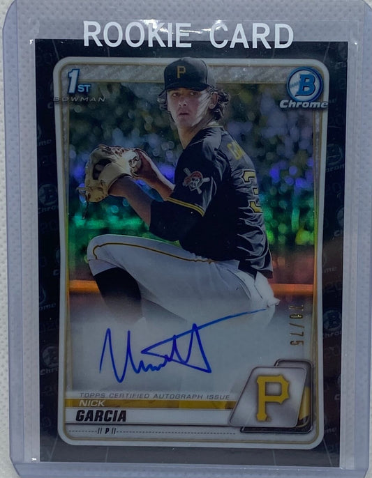 NICK GARCIA 2020 1ST BOWMAN CHROME PROSPECTS BLACK REFRACTOR AUTO #D 70/75