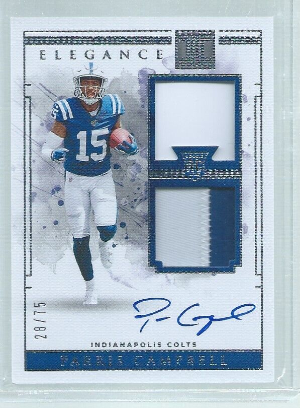 PARRIS CAMPBELL 2019 IMPECCABLE ELEGANCE DUAL PATCH ON CARD AUTO RC #D 28/75