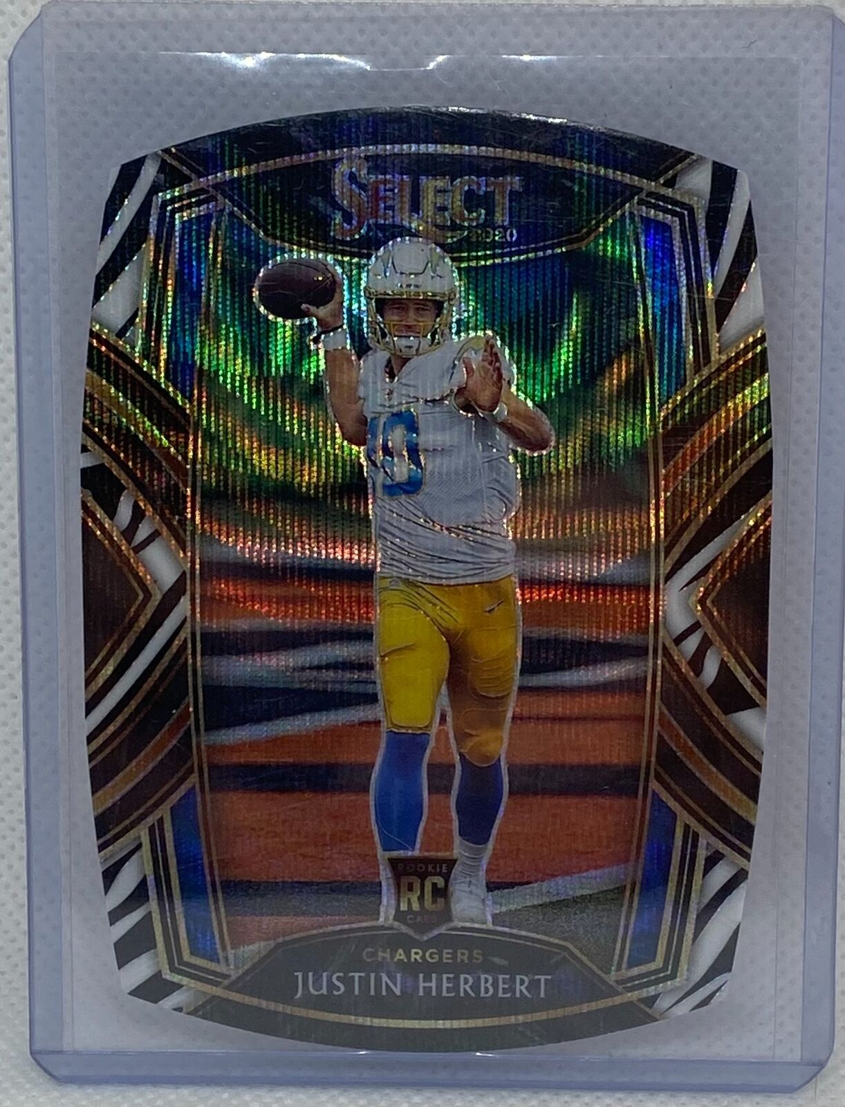 JUSTIN HERBERT 2020 PANINI SELECT CLUB LEVEL ROOKIE ZEBRA PRIZM RC #244