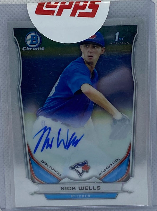NICK WELLS 2014 TOPPS 1ST BOWMAN CHROME PROSPECTS ON CARD AUTO #BCA-NW