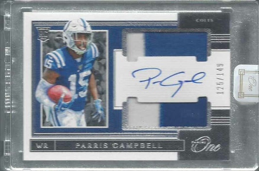 PARRIS CAMPBELL 2019 PANINI ONE RPA COLTS DUAL PATCH ON CARD AUTO RC #D 125/149