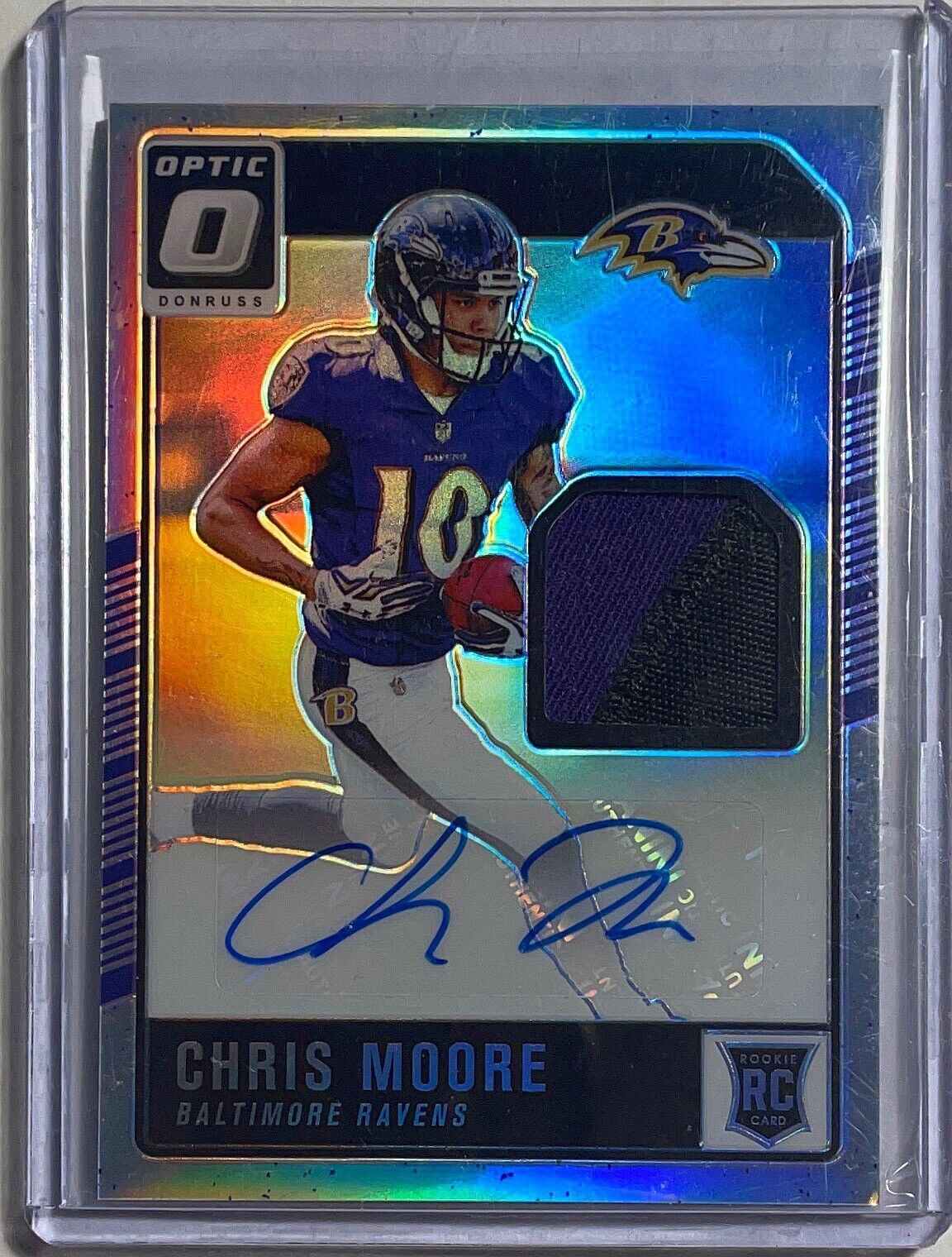 CHRIS MOORE 2016 PANINI DONRUSS OPTIC PATCH AUTO SILVER PRIZM ROOKIE RC #D 02/20
