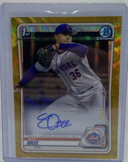ERIC ORZE 2020 1ST BOWMAN CHROME PROSPECTS GOLD WAVE REFRACTOR AUTO #D 12/50