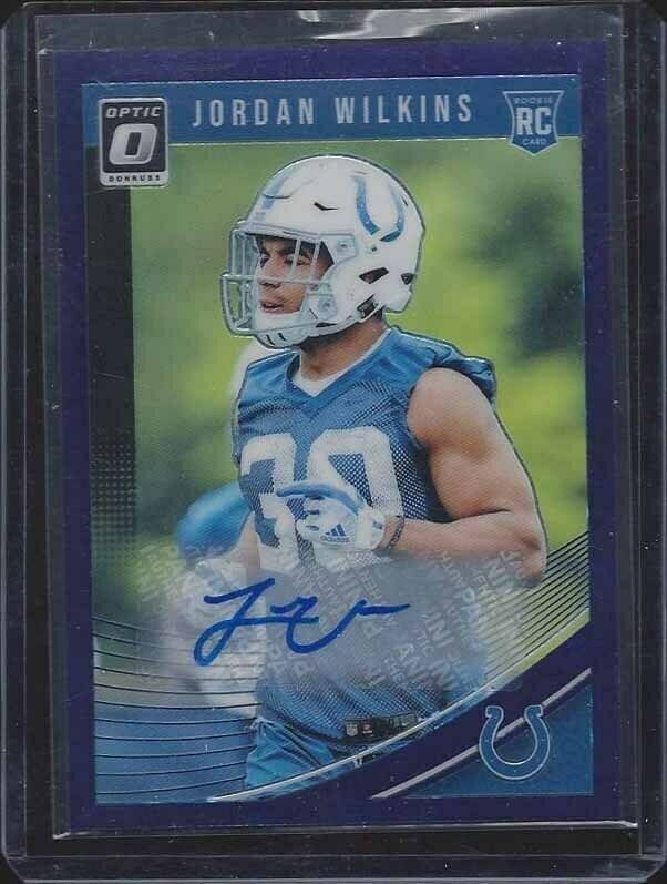 JORDAN WILKINS 2018 DONRUSS OPTIC PURPLE HOLO COLTS ROOKIE AUTO RC #D /50