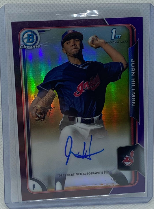 JUAN HILLMAN 2015 1ST BOWMAN CHROME PURPLE REFRACTOR ON CARD AUTO #D 98/250