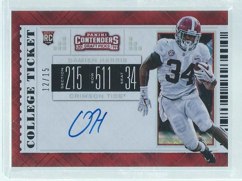 DAMIEN HARRIS 2019 PANINI CONTENDERS DIAMOND ON-CARD AUTO RC #D 12/15