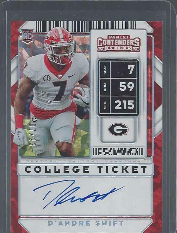 1/1 D'ANDRE SWIFT 2020 CONTENDERS CRACKED ICE ON CARD AUTO RC #D 7/23 JERSEY #7!