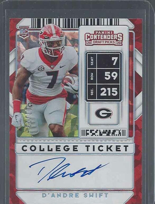 1/1 D'ANDRE SWIFT 2020 CONTENDERS CRACKED ICE ON CARD AUTO RC #D 7/23 JERSEY #7!