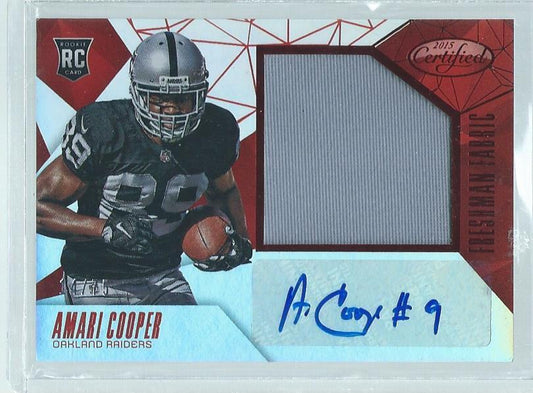 AMARI COOPER 2015 PANINI CERTIFIED FRESHMAN FABRIC RED PATCH AUTO RC #D 14/75