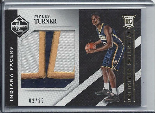 MYLES TURNER 2015-16 LIMITED UNLIMITED POTENTIAL JUMBO PACERS PATCH RC #D 2/25