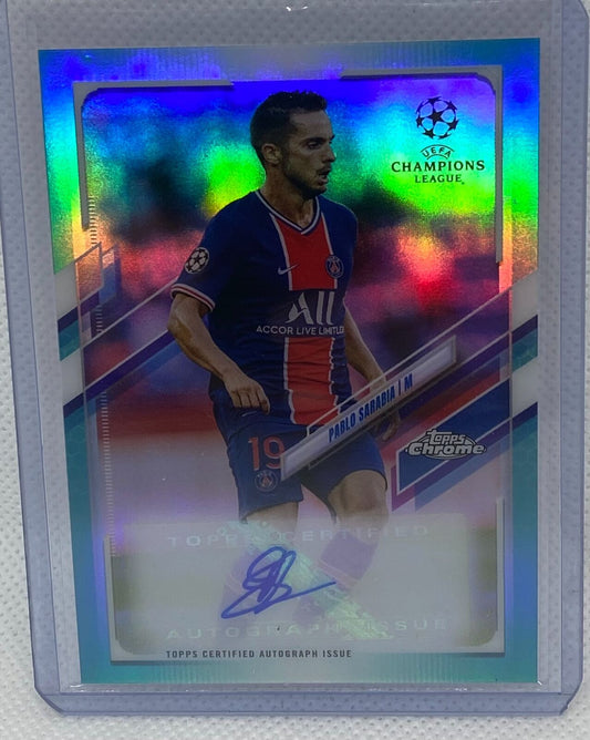 PABLO SARABIA 2020-21 TOPPS CHROME LEAGUE CHAMPIONS TEAL REFRACTOR AUTO #D /199