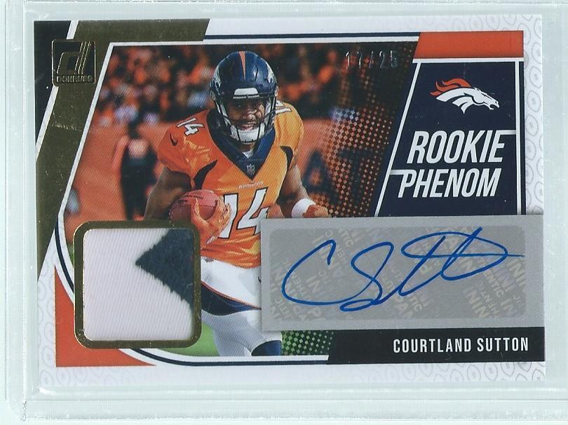 COURTLAND SUTTON 2018 PANINI DONRUSS ROOKIE PHENOM GOLD 2 CLR PATCH AUTO RC /25