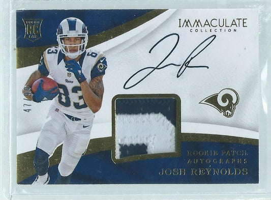 JOSH REYNOLDS 2017 PANINI IMMACULATE RPA 2 COLOR PATCH ON CARD AUTO RC #D /99