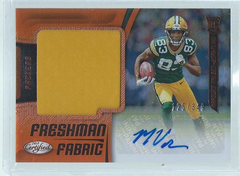 MARQUEZ VALDES-SCANTLING 2018 CERTIFIED FRESHMAN JERSEY AUTO ORANGE RC #D /349