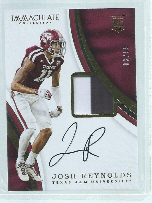 JOSH REYNOLDS 2017 PANINI IMMACULATE RPA 2 COLOR PATCH ON CARD AUTO RC #D 3/99
