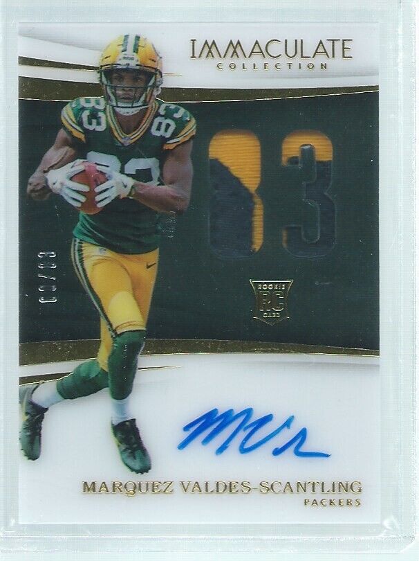 MARQUEZ VALDES-SCANTLING 2018 IMMACULATE 2-COLOR PATCH ON-CARD AUTO RC #D 60/83