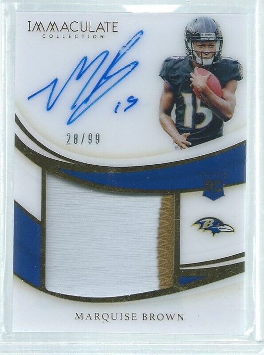 MARQUISE BROWN 2019 IMMACULATE COLLECTION 2 COLOR PATCH ON CARD AUTO RC #D 28/99