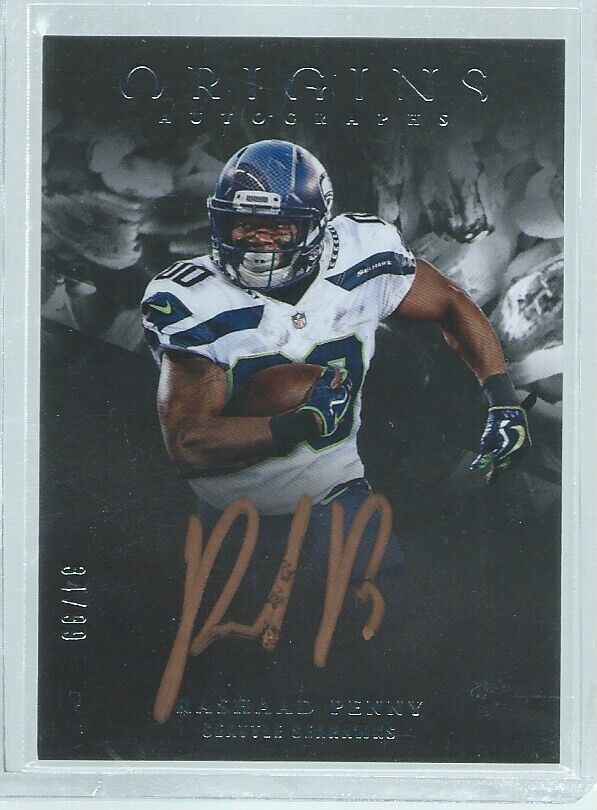 RASHAAD PENNY 2018 PANINI ORIGINS BLACK BRONZE INK ON-CARD AUTO RC #D 34/99