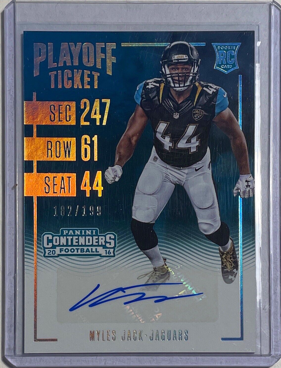 MYLES JACK 2016 PANINI CONTENDERS PLAYOFF TICKET AUTO ROOKIE RC #D 182/199
