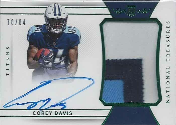 COREY DAVIS 2017 NATIONAL TREASURES GREEN RPA 3 COLOR PATCH ON CARD AUTO RC /84
