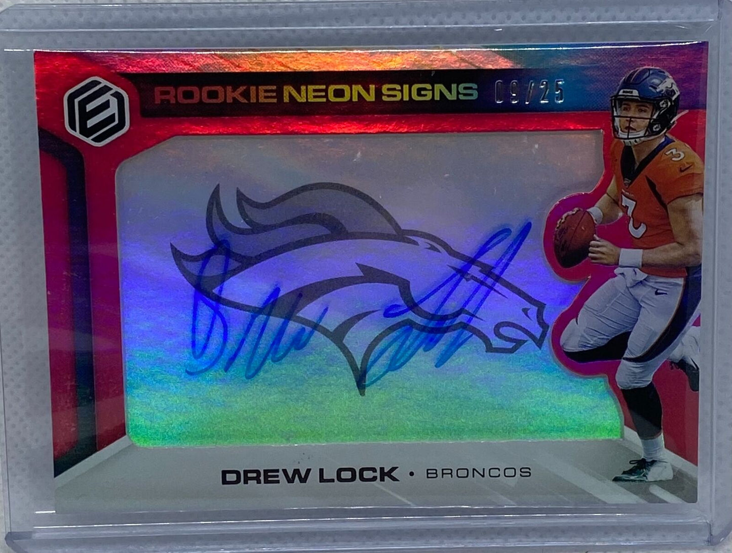 DREW LOCK 2019 PANINI ELEMENTS ROOKIE NEON SIGNS RED ON CARD AUTO RC #D 9/25