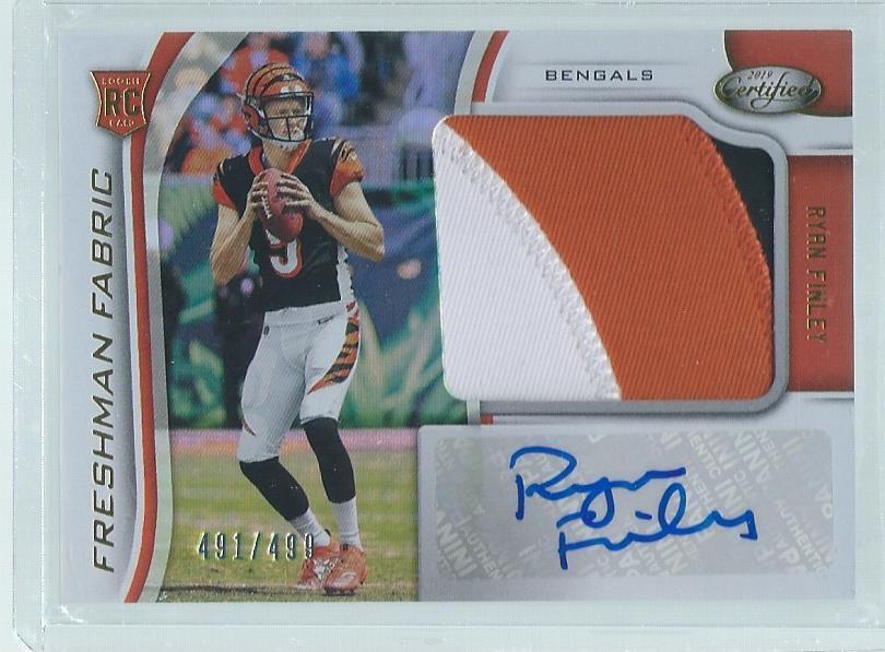 RYAN FINLEY 2019 PANINI CERTIFIED FRESHMAN FABRIC RPA PATCH AUTO RC #D /499