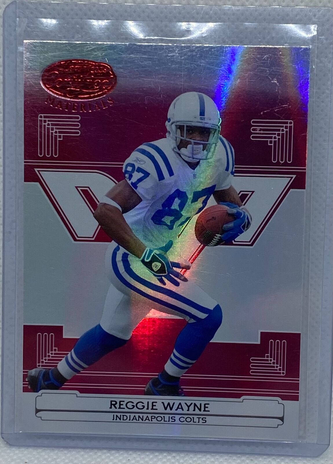 REGGIE WAYNE 2006 DONRUSS PLAYOFF LEAF CERTIFIED MIRROR RED #D 1/100