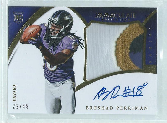 BRESHAD PERRIMAN 2015 IMMACULATE COLLECTION 4-COLOR PATCH ON-CARD AUTO RC #D /49