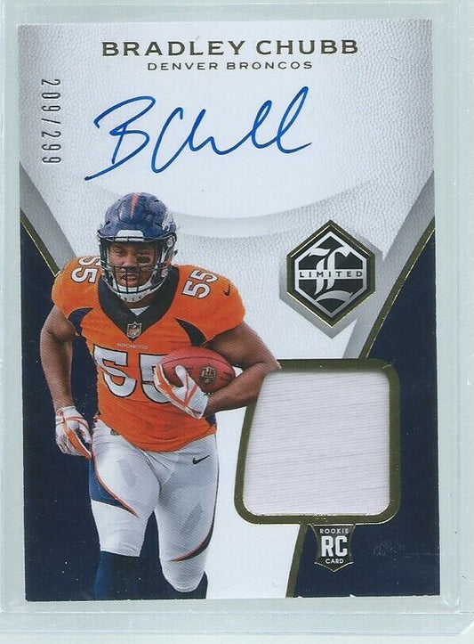 BRADLEY CHUBB 2018 PANINI LIMITED 2-COLOR PATCH ON-CARD AUTO RC #D 209/299