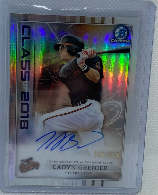 CADYN GRENIER 2018 TOPPS BOWMAN CHROME CLASS OF 2018 REFRACTOR AUTO #D 216/250
