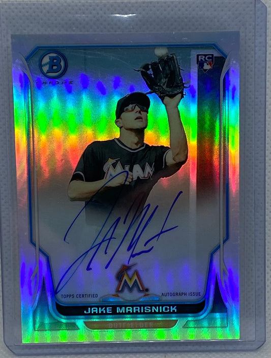 JAKE MARISNICK 2014 TOPPS BOWMAN CHROME SILVER REFRACTOR ON CARD AUTO RC #D /500