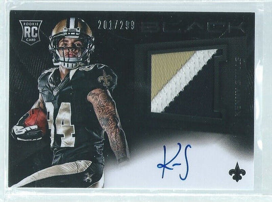 KENNY STILLS 2013 PANINI BLACK 3 COLOR PATCH ON CARD AUTO RC #D 201/299