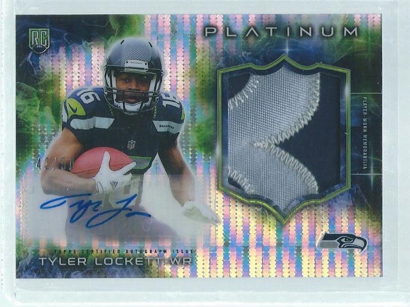 TYLER LOCKETT 2015 TOPPS PLATINUM PULSAR REFRACTOR PATCH AUTO RC #D 42/50