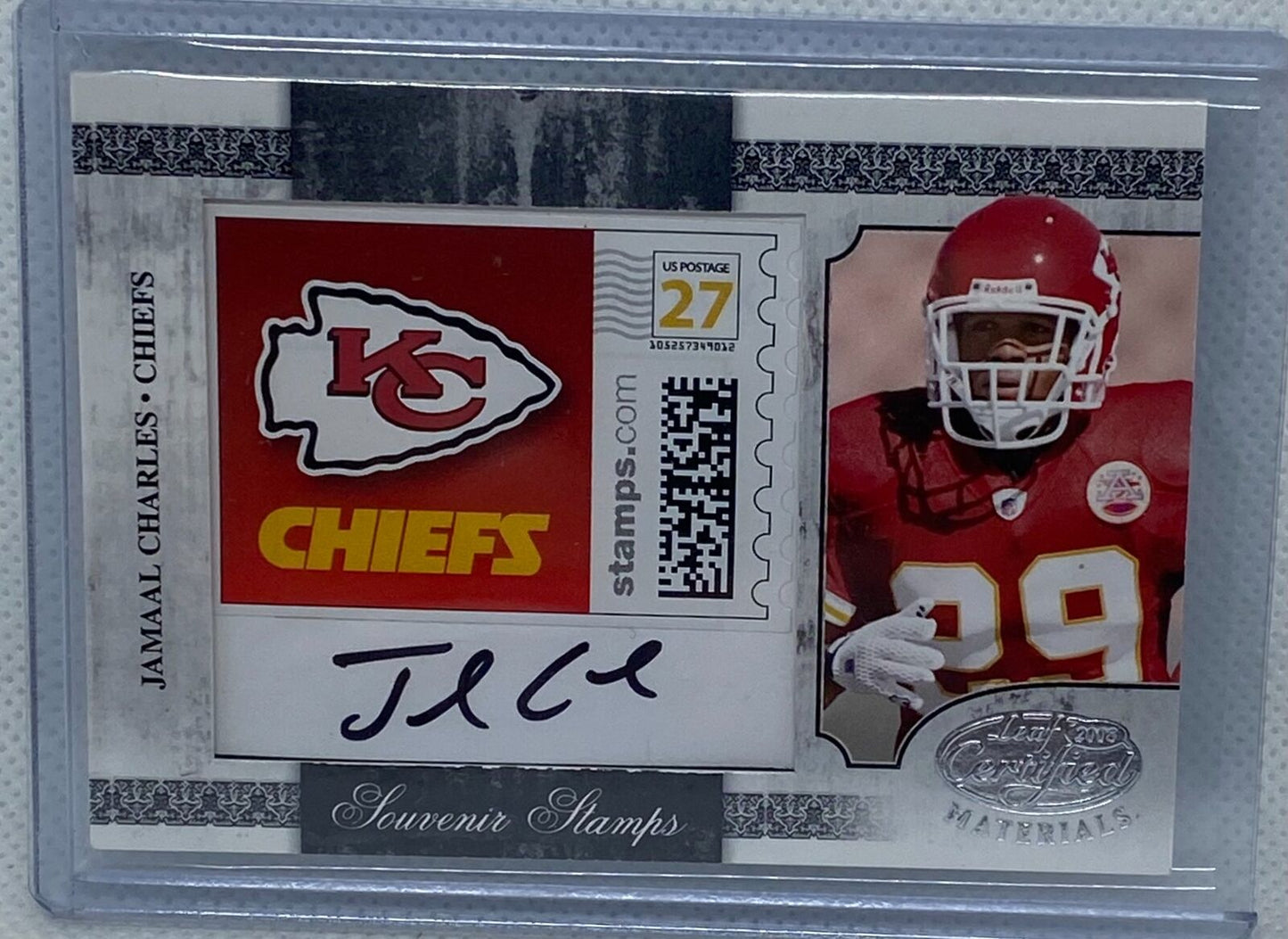 JAMAAL CHARLES 2008 DONRUSS SOUVENIR STAMPS ROOKIE ON CARD AUTO RC #D 4/9