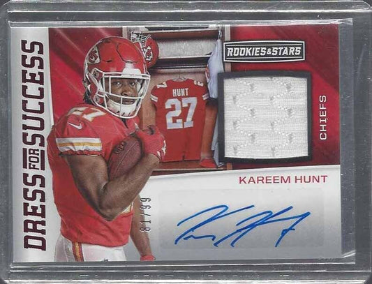 KAREEM HUNT 2017 ROOKIES & STARS DRESS FOR SUCCESS JERSEY AUTO RC #D 81/99