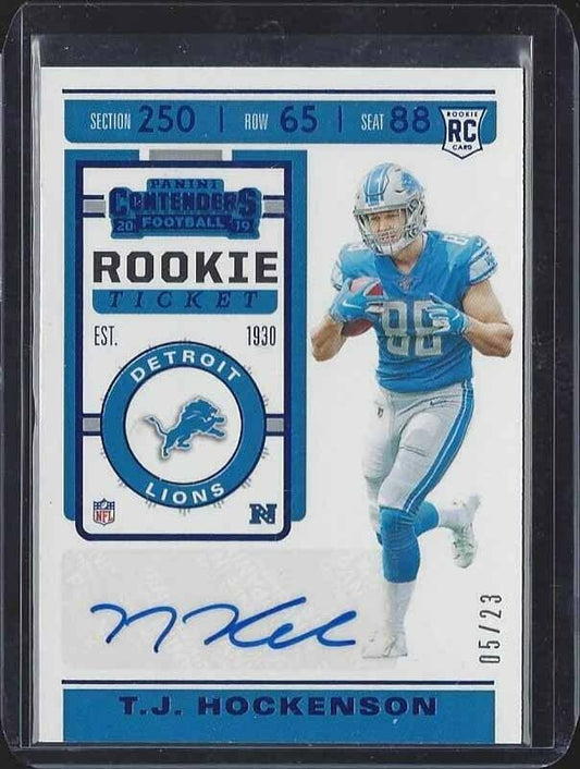 T.J. HOCKENSON 2019 CONTENDERS PREVIEW TICKET PURPLE ROOKIE AUTO RC #D 5/23