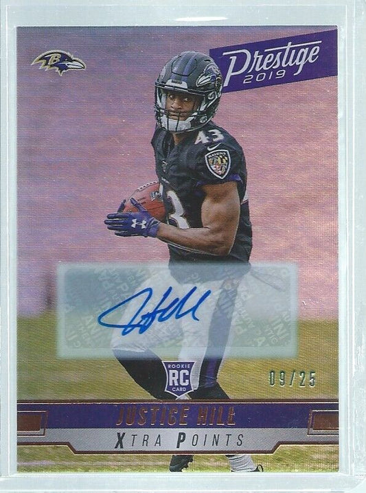 JUSTICE HILL 2019 PANINI PRESTIGE XTRA POINTS COPPER AUTO RC #D 9/25