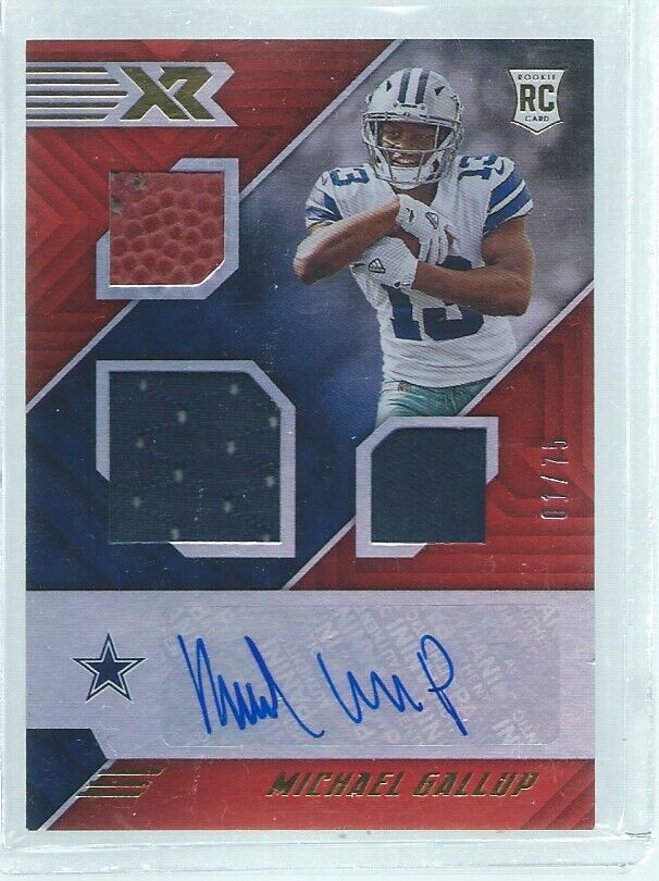 MICHAEL GALLUP 2018 PANINI XR RED TRIPLE JERSEY AUTO RC #D 1/75