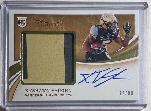 KE'SHAWN VAUGHN 2020 PANINI IMMACULATE PATCH ON CARD AUTO ROOKIE RC #D 92/99