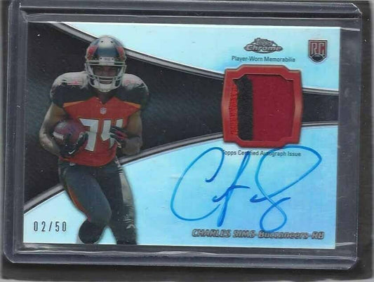 CHARLES SIMS 2014 TOPPS CHROME RPA REFRACTOR 3 CLR PATCH ON CARD AUTO RC #D 2/50